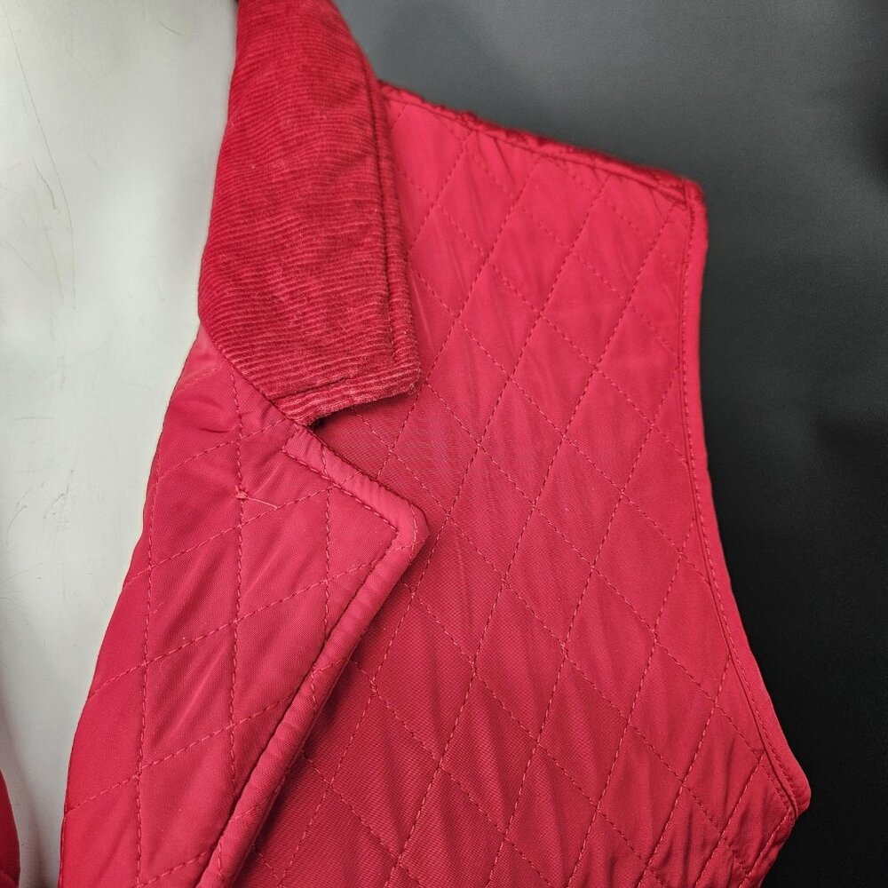Talbots Vest Womens Medium Red Quilted Puffer Button Pockets Lined Warm Corduroy - Picture 3 of 14